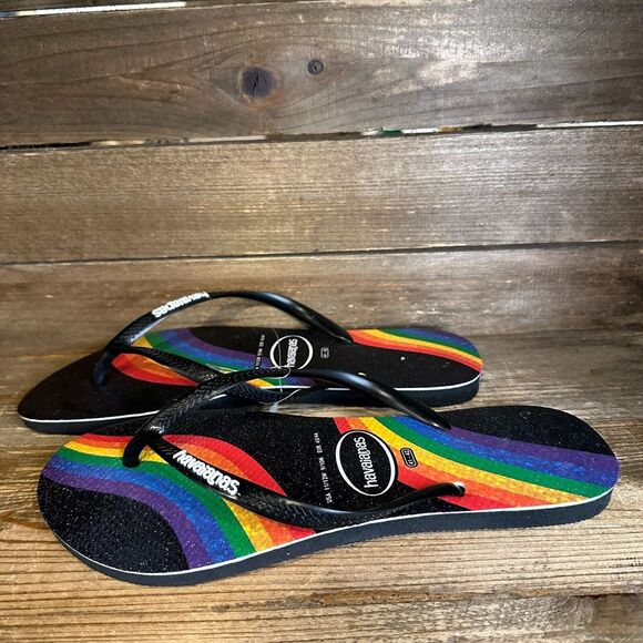 New Womens Havaianas Slim Pride Foam Flip‎ Flops Thong Sandals Size 11 M - Picture 1 of 5